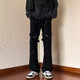 衣然呈品美式微喇設計感牛仔褲男高街潮牌黑色綁帶直筒休閑寬松長(cháng)褲子男士 黑色【A款】 M【建議95-110斤】