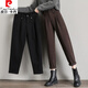 皮爾卡丹（pierre cardin）棕咖色毛呢哈倫褲子女秋冬2025新款高腰顯瘦蘿卜褲休閑加厚老爹褲 黑色【秋冬加厚款】 L 建議118-133斤