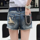 安卡丹牛仔短褲女釘珠夏季韓版中腰外穿熱褲少女修身顯瘦女生褲子潮9912 藍色 28