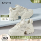 百思图（BASTO）2024夏新款网面透气厚底米白色老爹鞋女运动休闲鞋B2162BM4 米色 37