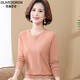 歐瀾蒂諾媽媽春秋裝寬松長(cháng)袖打底衫中老年女士短款內搭毛衣40歲50洋氣上衣 粉色 3XL （適160-180斤）
