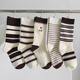 倫洛弗條紋襪子女中筒學(xué)院風(fēng)ins潮刺繡小熊橫條咖色春秋季堆堆雙針長(cháng)襪 刺繡熊條紋中筒5雙 均碼