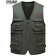 烈焰戰隊馬甲男士中老年秋冬雙層多口袋釣魚(yú)攝影導演馬夾背心純棉休閑坎肩 軍綠色（201款） 4XL