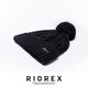 力嘶（RIOREX）帽子女毛線帽防寒保暖毛球羊毛針織帽護(hù)耳加絨加厚百搭冷帽 金屬牌黑色（粗線加絨） 均碼