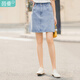 茵曼（INMAN）百搭時尚女裝短半身裙顯瘦中高腰排扣2025夏季新款顯瘦牛仔裙 淺牛仔 L