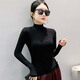瑤益高領(lǐng)燙鉆長(cháng)袖網(wǎng)紗打底衫T恤女修身2025春秋新款提花洋氣上衣襯衫 黑色 M