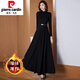 皮爾卡丹（pierre cardin）春秋長(cháng)袖連衣裙女長(cháng)款到腳踝2025年新款氣質(zhì)顯瘦黑色超長(cháng)大擺裙子 黑色加絨款 2XL