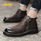 Jeep吉普男靴頭層牛皮馬丁靴透氣時(shí)尚休閑靴子輕便側拉鏈帥氣機車(chē)男鞋