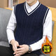 漢角  秋冬季男士V領(lǐng)毛衣秋裝馬甲加絨加厚潮流無(wú)袖保暖針織衫男冬天青年修身毛線(xiàn)衣休閑背心 凱9906藍色【加絨】 XXL/180【135-150斤穿】