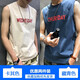 出闊背心男純棉夏季外穿寬肩潮流寬松休閑運動健身跨欄坎肩無袖t恤男 卡其色+藏青色 （2件裝） L （建議111斤-130斤）