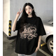 嬌茹妮 歐美高街潮牌純棉短袖t恤女寬松韓版ins原宿風(fēng)hiphop炸街半袖上衣 黑色純棉 L