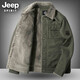 JEEP SPIRIT秋冬季毛絨棉服夾克棉襖毛領(lǐng)工裝外套潮男士加絨加厚大碼純棉外套 3166款軍綠 XL