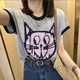 歐洛黛（OULUODAI）短袖t恤女夏季清./倉(cāng)撿.漏竹節(jié)棉休閑女裝時(shí)尚潮百搭上衣短袖女  灰色貓頭 2XL