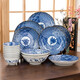 美濃燒（Mino Yaki）日本進(jìn)口青花陶瓷碗餐具套裝家用日式餐具碗碟盤(pán)子16頭 瑞華16頭 16件套