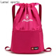 步雨抽繩雙肩包男女通用運動(dòng)健身包籃球束口袋簡(jiǎn)易旅行大容量輕便足球 玫紅色大號(可裝籃球)