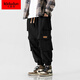 卡度頓束腳工裝褲男胖子寬松大碼加肥加大多口袋美式機能純棉休閑長(cháng)褲子 黑色 8XL （建議250-275斤）