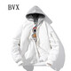 BVX潮牌秋冬季飛行員夾克男韓版潮流寬松加厚外套情侶休閑百搭棒球服 白色（帶可脫卸帽） L