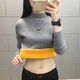 KJ保暖內衣新款半高領(lǐng)保暖上衣女士毛衣秋冬季加絨加厚打底保暖衣女 加絨灰色（純色袖） M