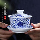 聚均閣景德鎮手繪青花瓷三才蓋碗茶杯蓋子單個(gè)大號八寶茶泡茶杯敬茶碗
