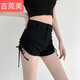 吉莞美辣妹抽繩高腰牛仔短褲女新款夏季性感緊身顯瘦百搭A字熱褲ins 黑色【收藏優(yōu)先發(fā)貨】 S  建議85-95斤左右