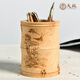 天縱崖柏雕字筆筒實木書房竹節(jié)木雕圓形筆筒復古辦公室擺件木質工藝品