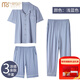 莫代爾三件套莫代爾男士睡衣夏季2024年加肥加大碼中年家居服套裝春秋款 淺藍色三件套 A類(lèi)面料 親膚柔軟  XL