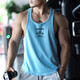 曼霖格健身背心男運動(dòng)寬松速干工字顯肌肉訓練高彈透氣吸汗無(wú)袖健身服 天藍色 M