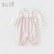 戴維貝拉（DAVE＆BELLA）初生嬰兒連體衣女寶寶衣服0-6個月新生兒外出服幼兒爬服秋季新款 粉底印花【現(xiàn)貨】 90cm （建議身高80-90cm）