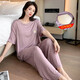 九紅妃大碼睡衣夏季女200斤胖mm莫代爾寬松薄款短袖家居服兩件套帶胸墊 紫色 4XL (120-180斤）