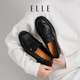 ELLE官方單鞋女鞋新款皮鞋女百搭樂(lè )福鞋復古通勤工作鞋子 黑色 37 (235mm) 標準碼