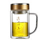 淵之源雙層玻璃杯大容量辦公水杯過濾網(wǎng)耐熱保溫茶杯透明真空帶蓋定制 辦公杯(花色隨機(jī)) 380ml