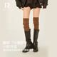 Henny Rue女士襪子女長(cháng)筒秋冬針織過(guò)膝襪學(xué)院風(fēng)翻邊百搭堆堆襪 拿鐵棕 均碼