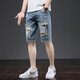 益帛（YIBO）牛仔短褲男夏季薄款韓版潮流破洞做舊休閑褲衩直筒修身五分褲子男 藍(lán)色 2XL【建議140-155斤】