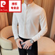 皮爾卡丹（pierre cardin）男士立領(lǐng)長袖襯衫春秋季潮流時尚修身商務(wù)休閑風暗扣襯衣 白色 XL (125-140斤)