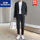 羅蒙（ROMON）春秋休閑西服套裝男士商務(wù)正裝薄款潮流痞帥英倫免燙修身小西裝男 黑色兩件(外套+西褲) XL 135-150斤