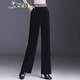 魔之韻雪尼爾加厚加絨闊腿褲子女士秋冬季高腰寬松直筒金絲絨保暖褲8820 黑色長(cháng)褲不 加絨 S （80-95斤左右）