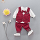 梔潔  男童小西裝套裝寶寶一周歲禮服0-1-3嬰幼兒童西服洋氣兩件套春秋4 紅色 格子馬甲西裝 90 cm
