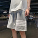 ABXA休閑短褲男夏季2025新款潮流寬松運動(dòng)情侶條紋五分褲薄款透氣大碼 灰色 XL