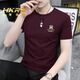 HKRZ輕奢潮牌莫代爾冰絲短袖t恤男圓領(lǐng)2025夏季新款半袖體恤上衣服 酒紅色 L (165) 建議體重120-135斤