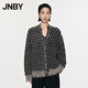 JNBY/江南布衣秋冬含羊毛針織衫女格紋中長(zhǎng)款開(kāi)襟毛衫5O0313470 973/米黑雙色 M