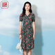漁（FC SG）漁女裝裙子女夏季2023新款新國風(fēng)印花收腰修身真絲連衣裙FGFB0027 黑 M