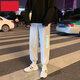 軒萊雅 褲子男新款慵懶風(fēng)運動休閑褲男胖子超大碼褲潮流寬松哈倫束腳褲 灰色 羅口反光中國 4XL