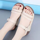 品牌斷碼真皮外穿坡跟一字帶涼鞋女松糕厚底2023夏季新款 米白色219 37