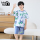 嚕嚕牛（LULUNIU）男童兒童睡衣夏季純棉短袖套裝夏天薄款男孩中大童睡衣 23005-淺藍 155 (18碼建議身高145-150)