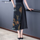 意枕上真絲手繪龜裂紋香云紗闊腿褲時(shí)尚洋氣裙褲中老年女裝遮肉透氣褲子 黑色 L 90-110
