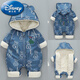 迪士尼（Disney）2025年新生嬰兒冬款衣服加絨夾棉寶寶連體衣外出加厚棉衣爬服冬季 BB-印花熊  藍(lán)色 冬裝 66cm 66碼(8-12斤左右)