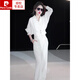 皮爾卡丹（pierre cardin）春夏新款又a又颯氣場(chǎng)強(qiáng)大女裝套裝炸街時(shí)尚白色襯衫闊腿褲兩件裝 白色上衣+闊腿褲 XL 【130-140斤】