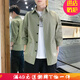 嘉曄工裝襯衫男新款韓版男士七分袖襯衫青少年時(shí)尚個(gè)性百搭潮男外套 豆綠 L