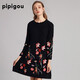 皮皮狗 2023秋冬新品 羊絨連衣裙女士圓領(lǐng)重工繡花羊絨裙子女 701黑色 M 160/84A
