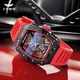 飛克（FEIKE）品牌碳纖維酒桶型時(shí)尚男士手表全自動(dòng)機械表潮流防水生日禮物男生 黑殼紅氟膠帶